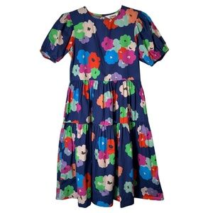 Mini Boden Dress Girls Size 13-14Y Floral Tiered Puff Sleeve Girly Summer Preppy